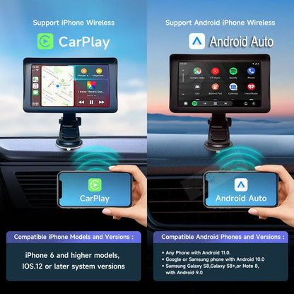 7-inch IPS car smart screen with wireless CarPlay and Android Auto on retractable bracket