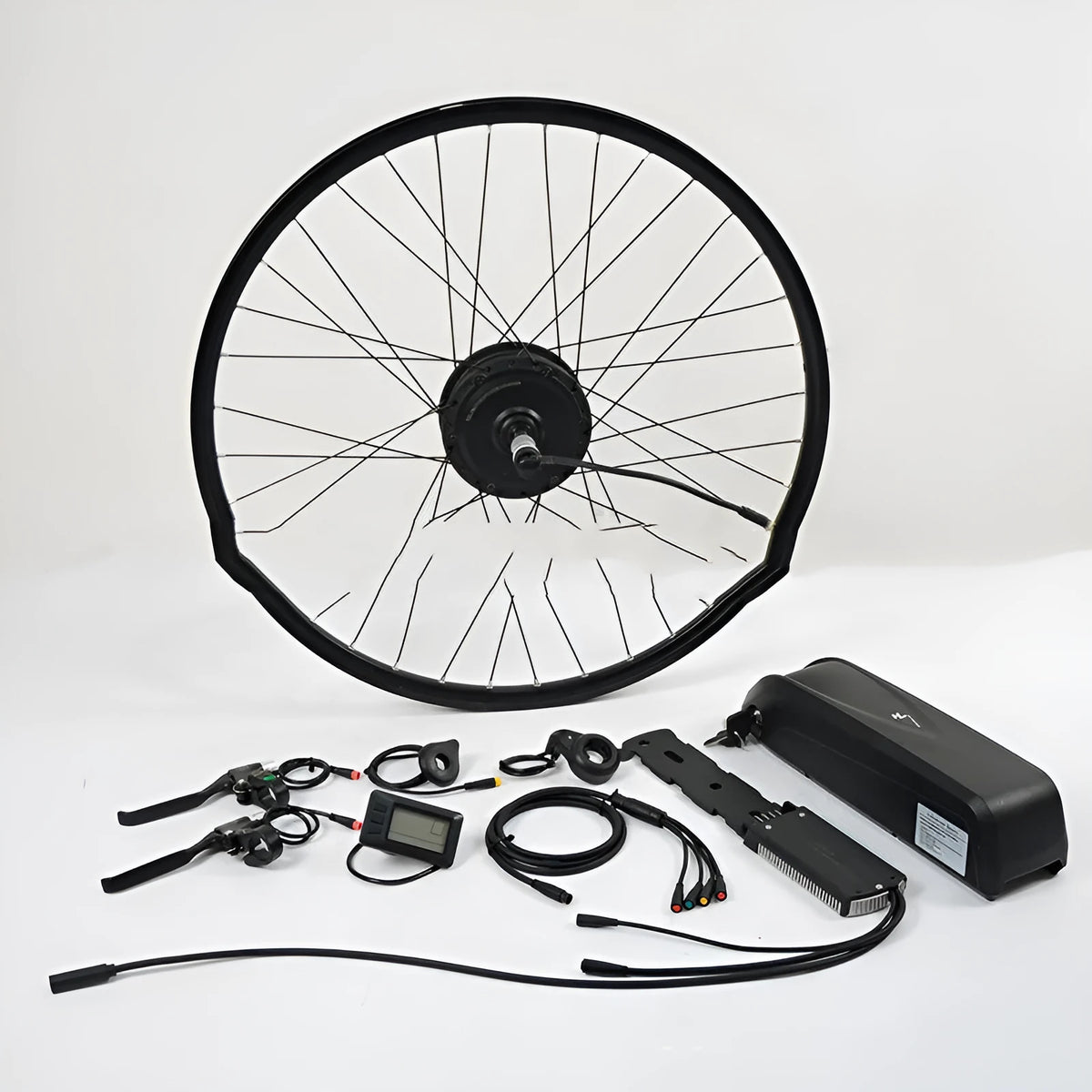 Black 36V 250W electric bicycle conversion kit with motor, controller, handlebar and brake lever