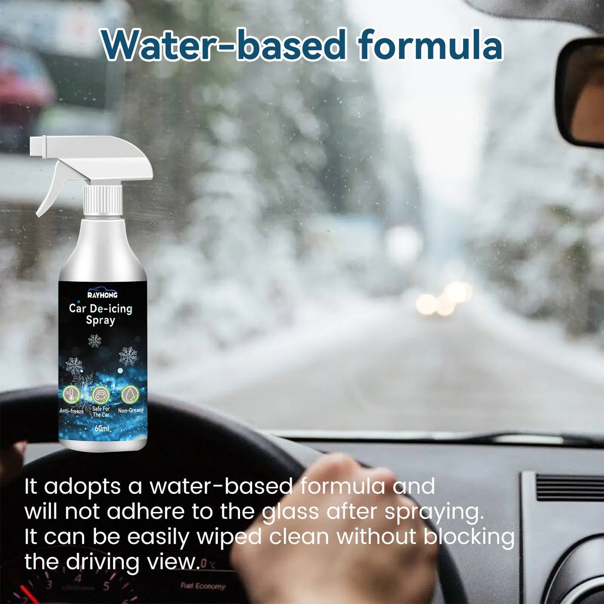 60ml car window deicing snow melting agent spray bottle measuring 13.8x9.3cm