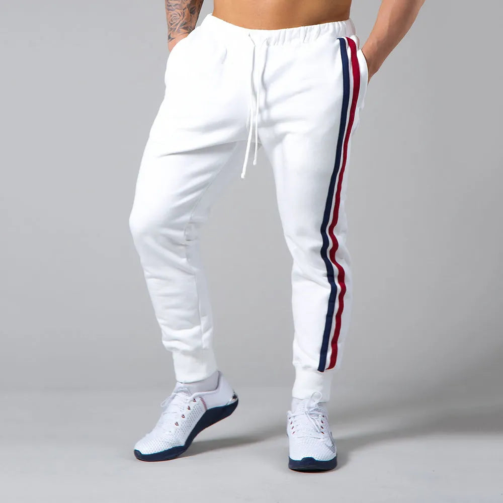 Long cotton pants for outdoor fitness and training in black, white, navy blue, and light board colours