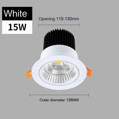 Modern aluminium recessed LED ceiling spotlight with three colour temperature settings shown installed.