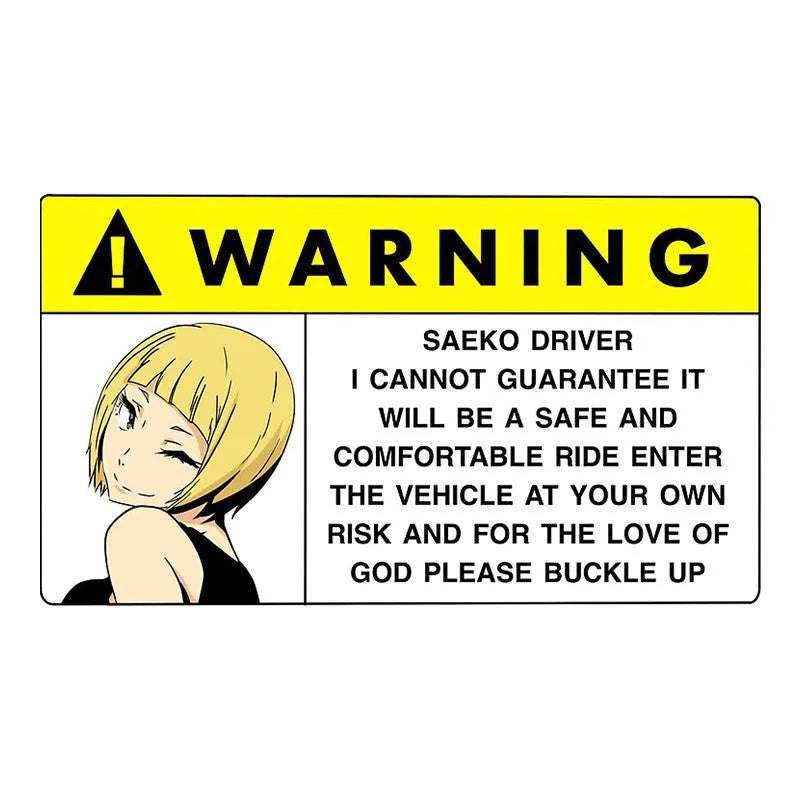 13cm humorous comic design car warning sticker on a vehicle bumper.