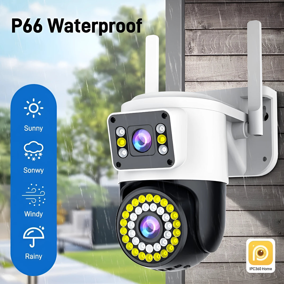 Wireless WiFi binocular surveillance camera with dual screen and night vision, 148x80x185mm, no memory card included.