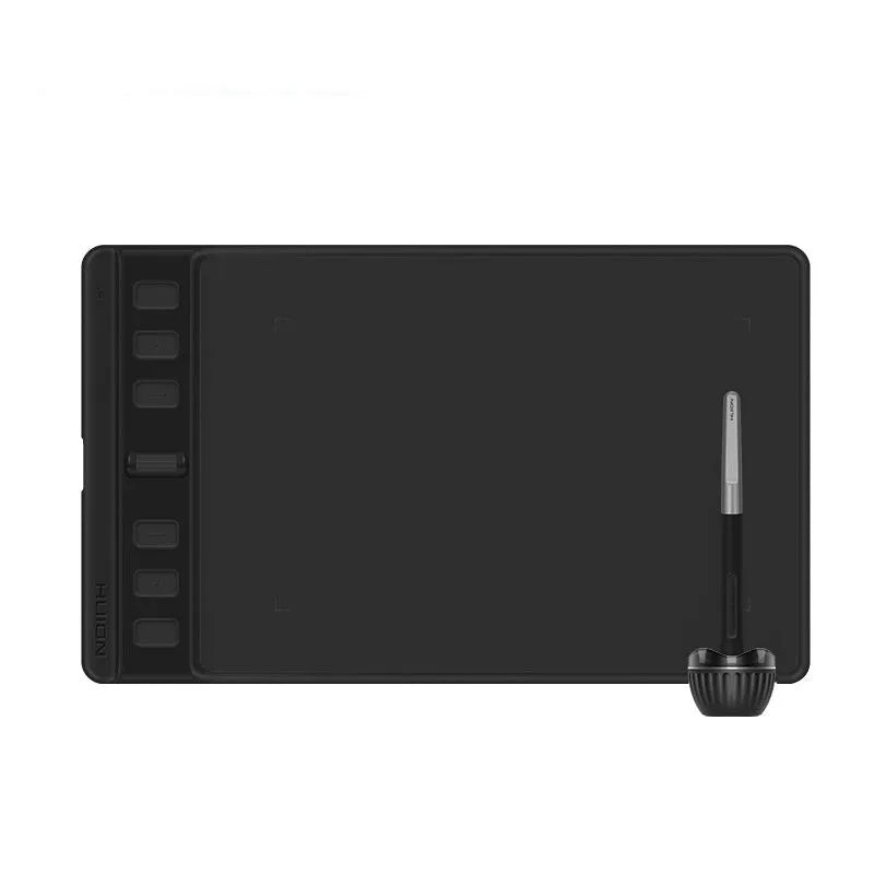 Hua Wang H641P black drawing tablet with PW110 digital pen on wooden desk