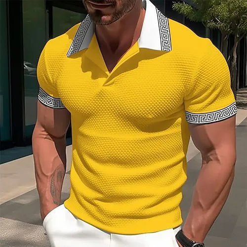 Men's loose striped summer t-shirt in polyester fabric with short sleeves for casual wear