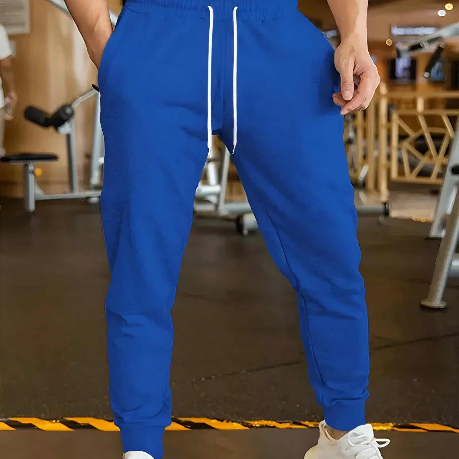 Men's linen style leisure trousers with elastic lace waist in loose fit design