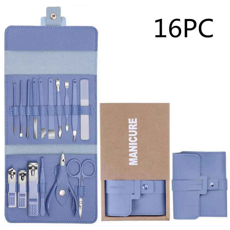 Premium 16-Piece Manicure Set with Stainless Steel Tools and Stylish PU Leather Case