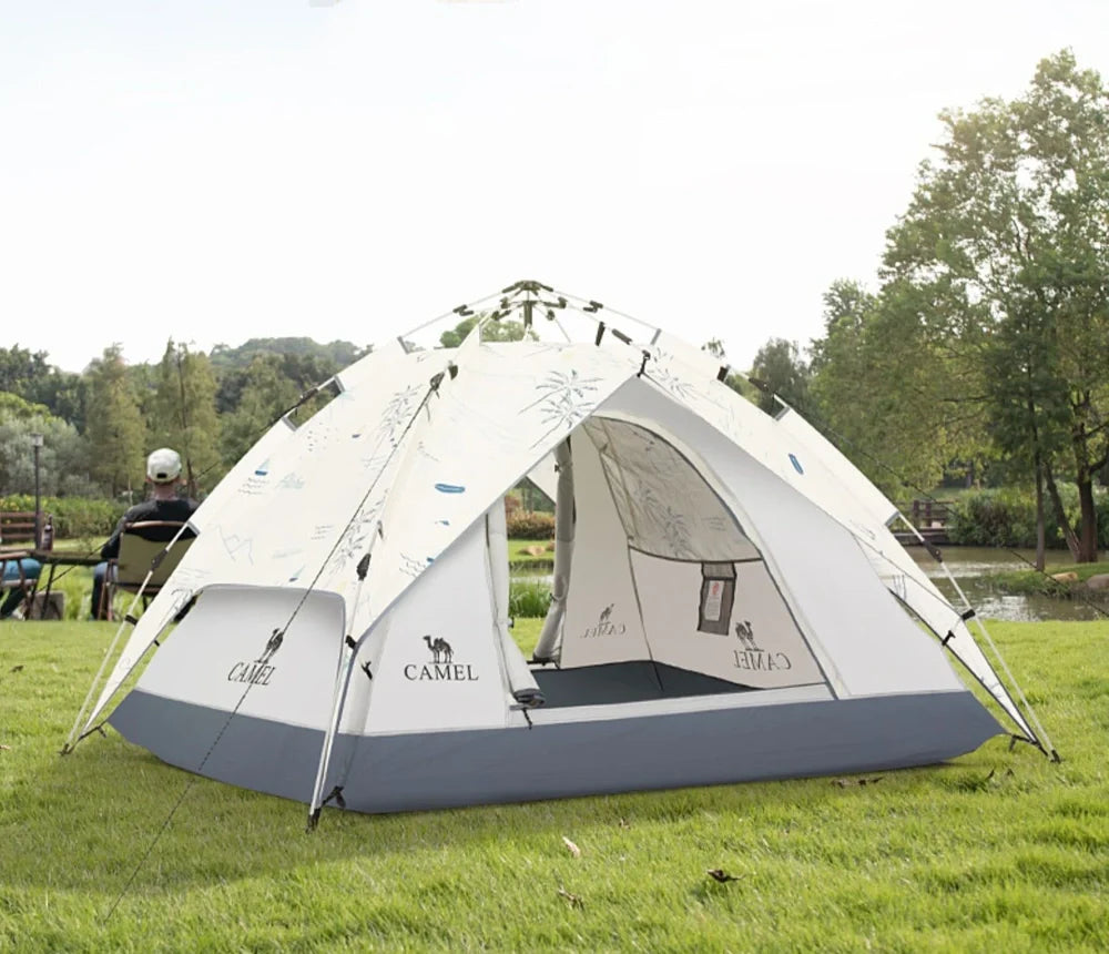Blue automatic folding picnic tent unfolded at 220x190x120cm for 3-4 people with waterproof Oxford fabric and glass fibre poles