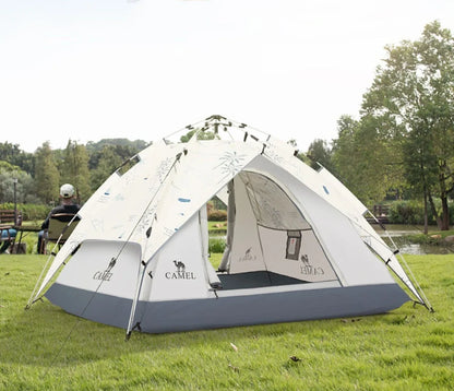 Blue automatic folding picnic tent unfolded at 220x190x120cm for 3-4 people with waterproof Oxford fabric and glass fibre poles