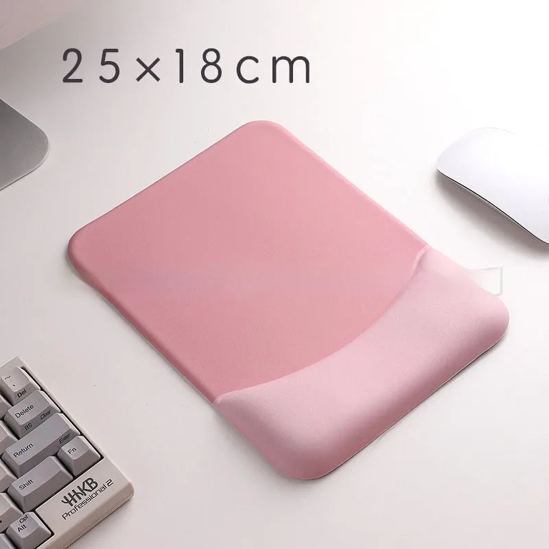 Square cloth-covered silica gel wrist rest mouse pad on a desk.