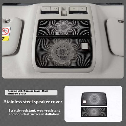 Stainless steel horn cover for Mazda CX50 with adhesive backing, shown in Black Titanium or Silver Titanium finish