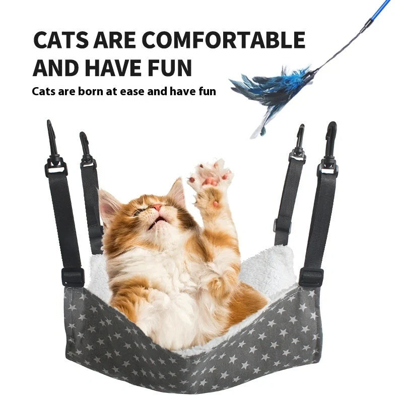 Cosy and adjustable hanging cat nest in a variety of patterns and sizes