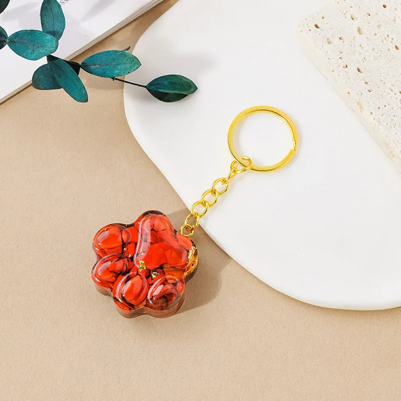 Natural crystal cat's paw keychain pendant with metal keyring in various gemstone colours