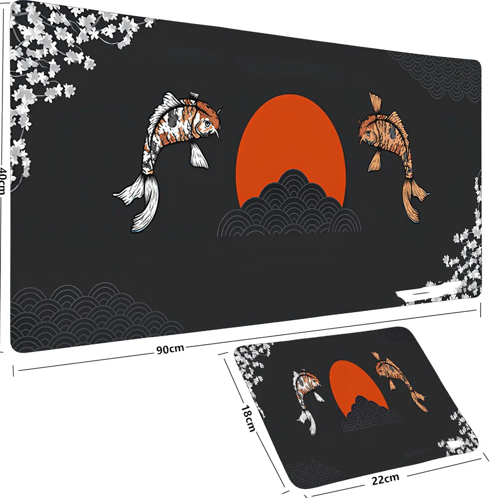 Big Anime Fish Mouse Pad in 900x400x3mm size with non-slip rubber base and vibrant heat transfer print