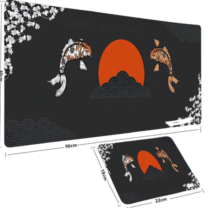 Big Anime Fish Mouse Pad in 900x400x3mm size with non-slip rubber base and vibrant heat transfer print