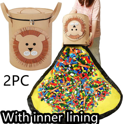 Green felt storage cube with pull rope unfolded flat to show 35cm square waterproof play mat