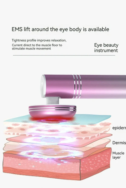 Facial lifting eye beauty instrument with vibration function and colour light therapy, aluminium alloy plastic construction