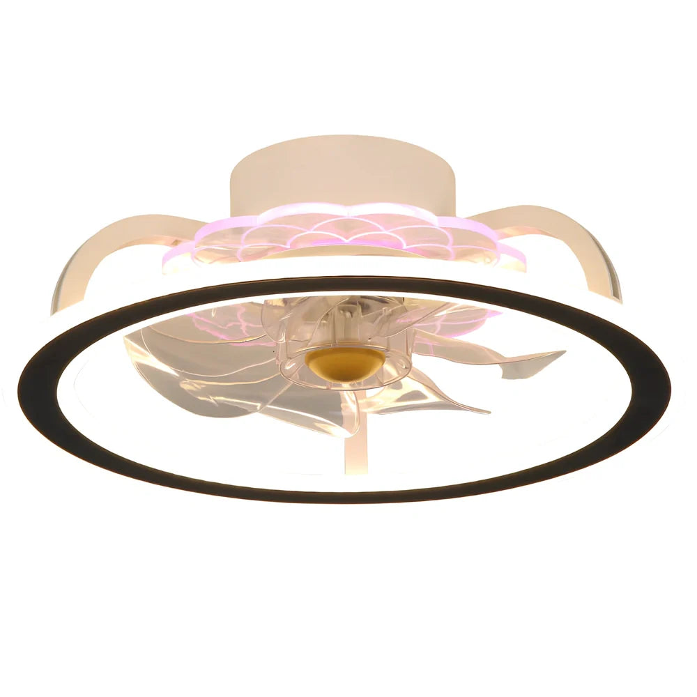 Modern bedroom ceiling fan lamp in white circle with metal blades and Yake shade, 80cm diameter for 220V use