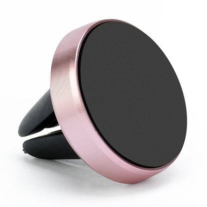 Magnetic car air vent phone holder in five colours showing smartphone attached