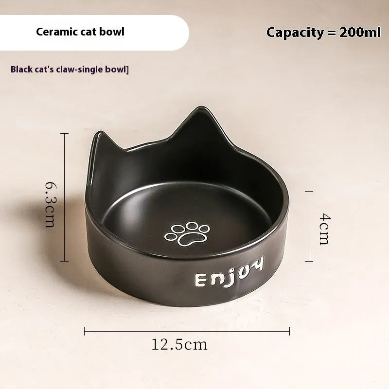 Porcelain cat bowl with cat ear design in 2-in-1 configuration for food and water
