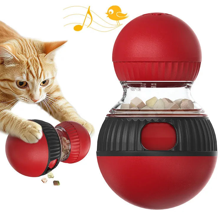 155mm rotating plastic cat toy with sound ball and food dispensing mechanism for interactive play