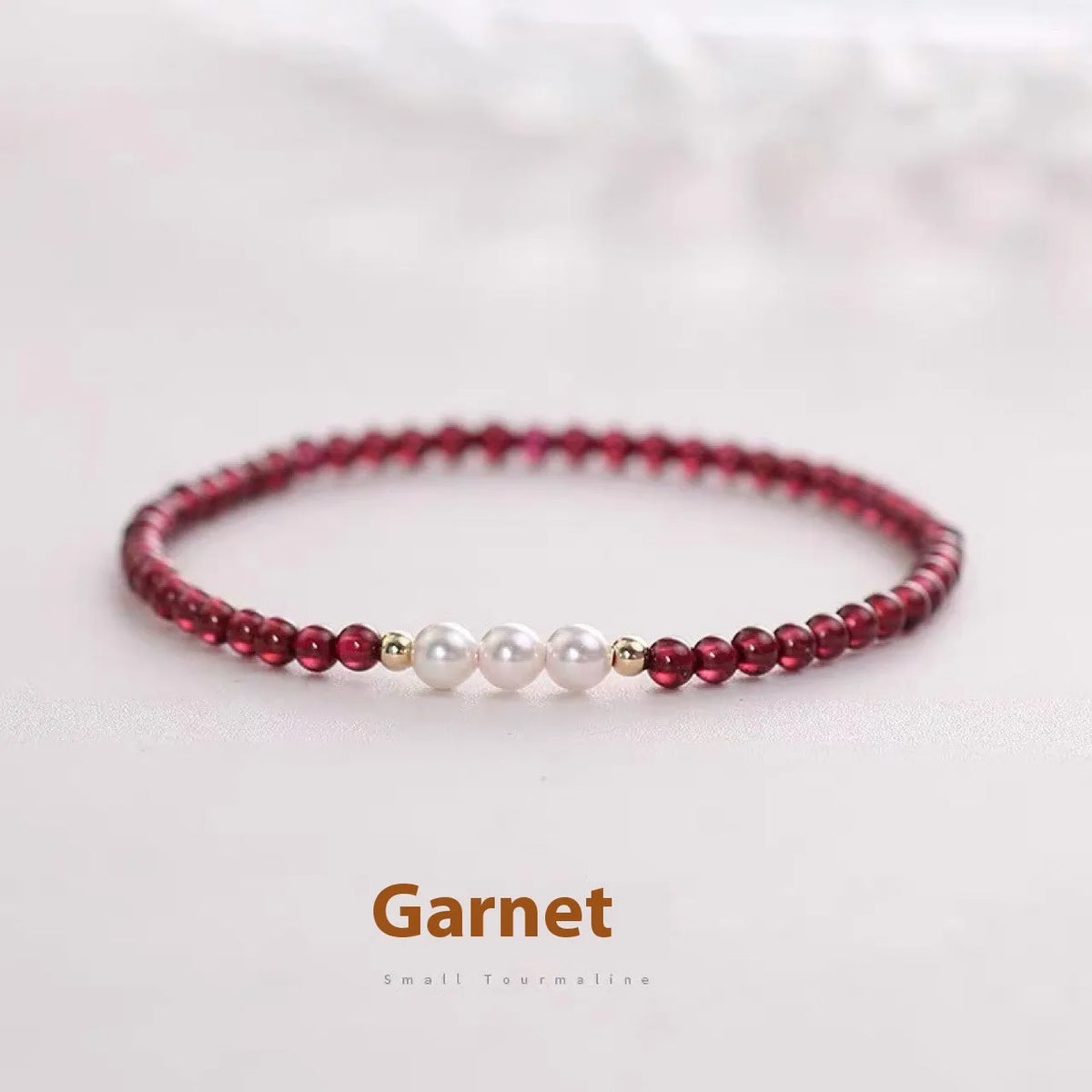 Women's crystal pearl bracelet with Chinese garnet beads in 3mm and 4mm sizes for office fashion wear