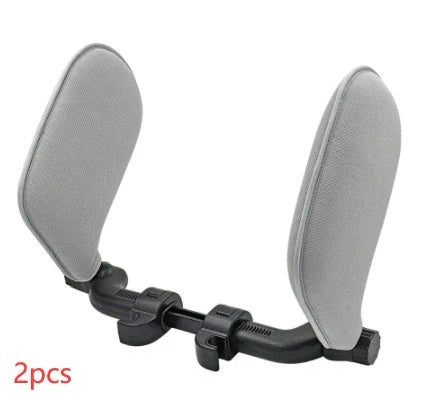 Adjustable car seat headrest pillow with memory foam support in grey, beige, black, and coffee colors