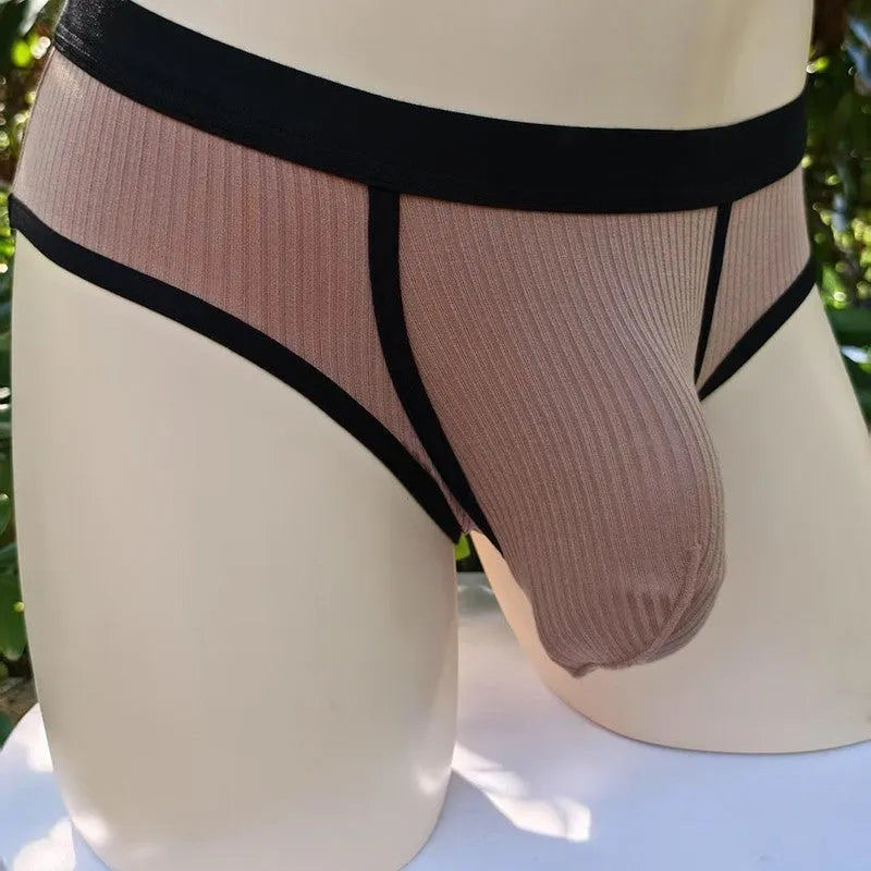 Men's triangle U-shaped bag underwear in viscose fabric showing solid colour options