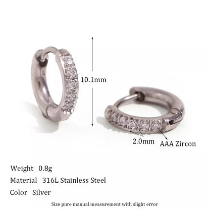 Women's titanium steel zircon earrings with electroplating, available in gold and steel finishes