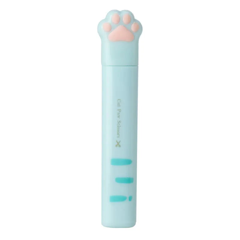 Closed cat paw design mini folding scissors showing safety lock, in choice of colours.