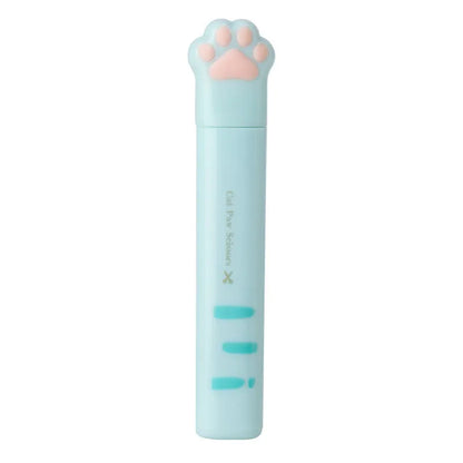 Closed cat paw design mini folding scissors showing safety lock, in choice of colours.