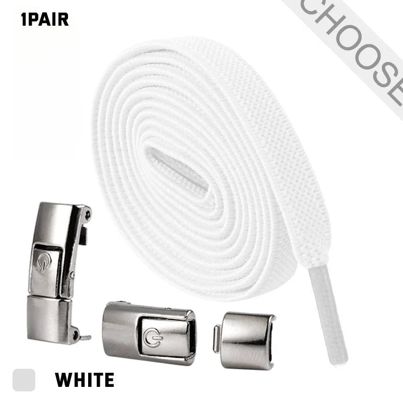 No-Tie Slip-On Sneaker Shoelaces in a variety of colors, including white, blue, pink, and more.
