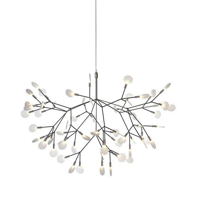 Nordic leafy branch chandelier in black or rose gold with 30 or 45 beads, for living room ceiling use