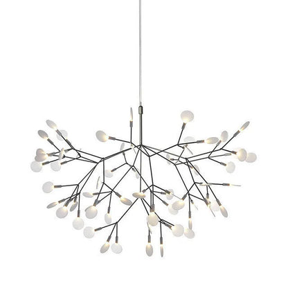 Nordic leafy branch chandelier in black or rose gold with 30 or 45 beads, for living room ceiling use