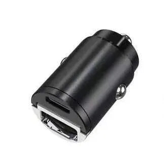 Mini 30W dual-port car cigarette lighter charger in black zinc alloy