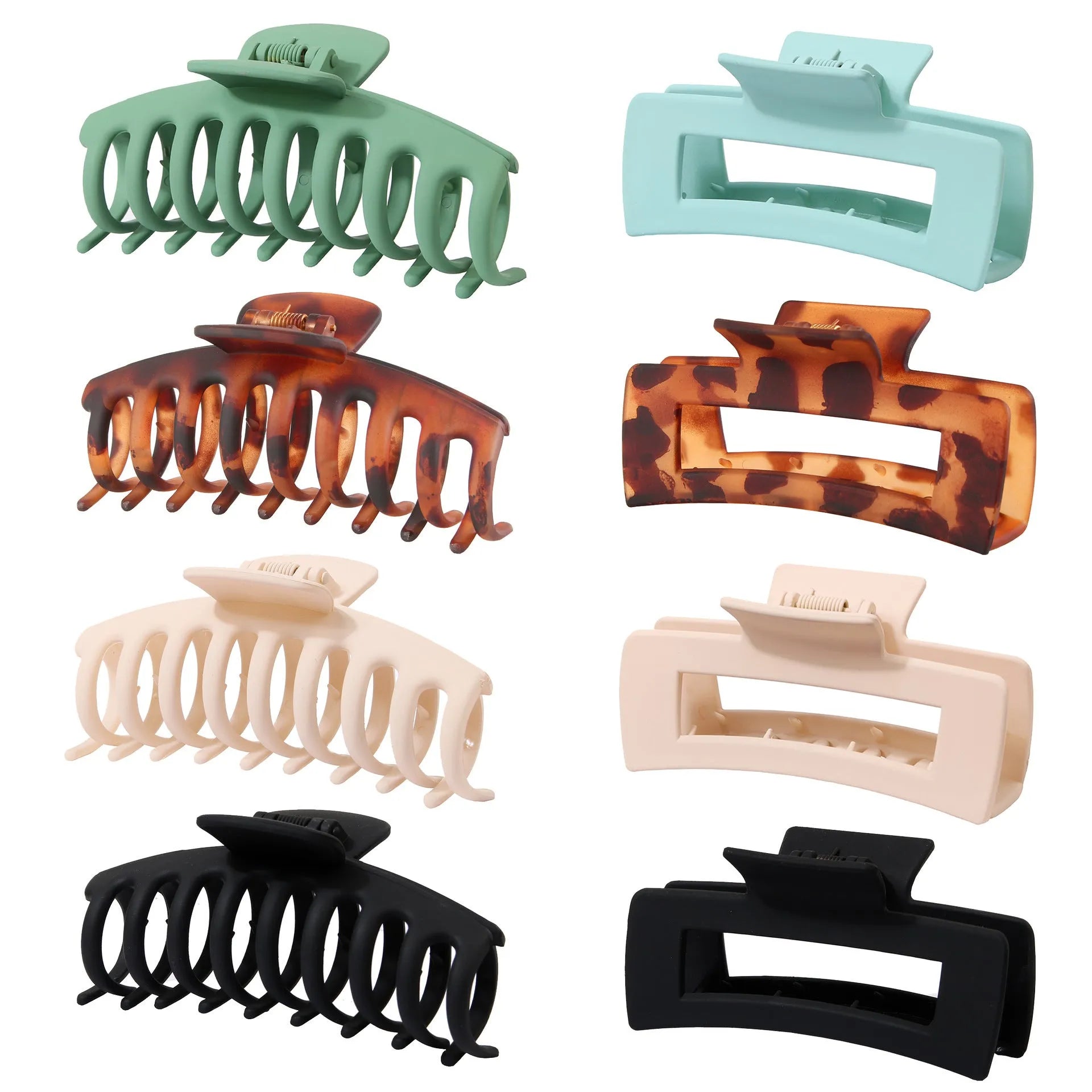 A set of six simple rose red plastic hair clips with a frosted grip, shown inside a clear OPP bag.
