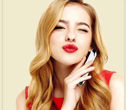 Mini electric vibration eye massager pen in pink and white with 40°C thermal head and USB charging cable