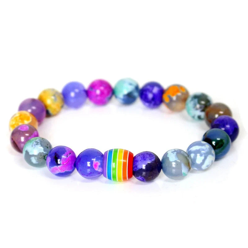 Pride Rainbow Bead Bracelet with natural stones, celebrating diversity and love