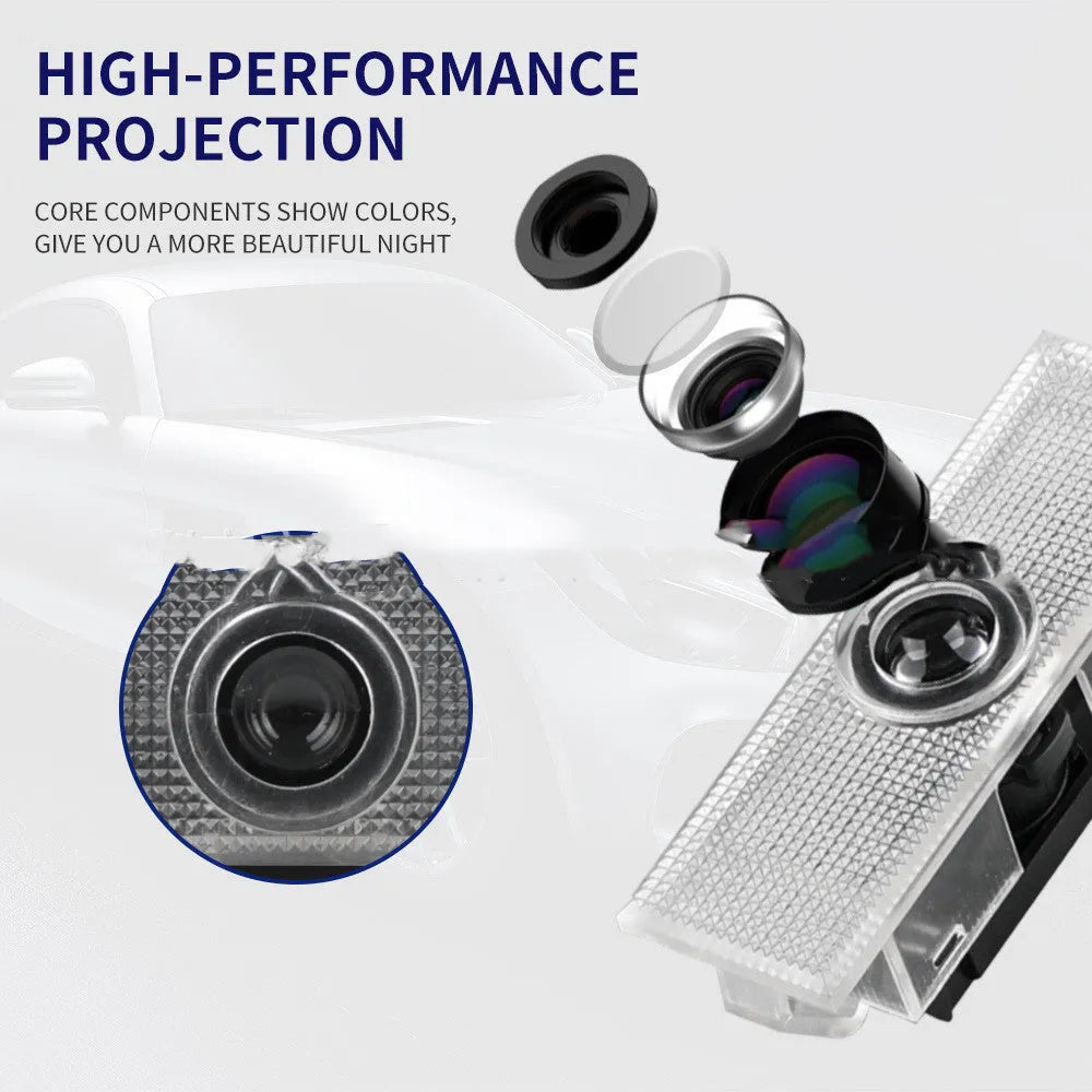 Dodge Challenger SRT LED door laser projection light in white, 12V car power, PC aluminium housing