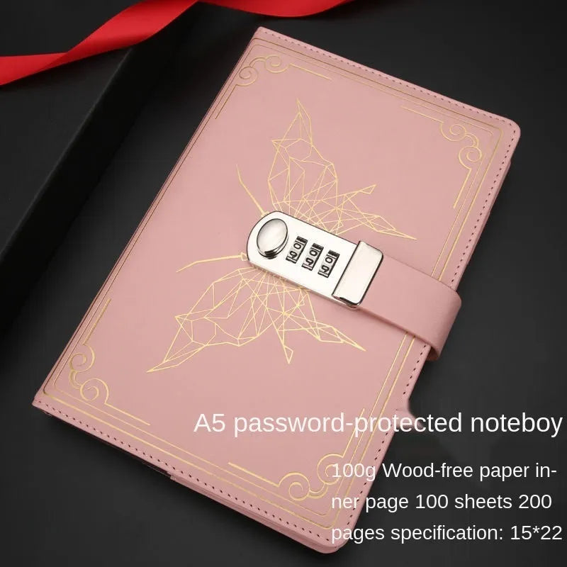 Retro PU notebook with password lock, butterfly codebook design, 15 x 22 cm cover, available in four colours