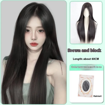 Female full-head wig with forehead lace seamless construction in brown black and cold brown colour options