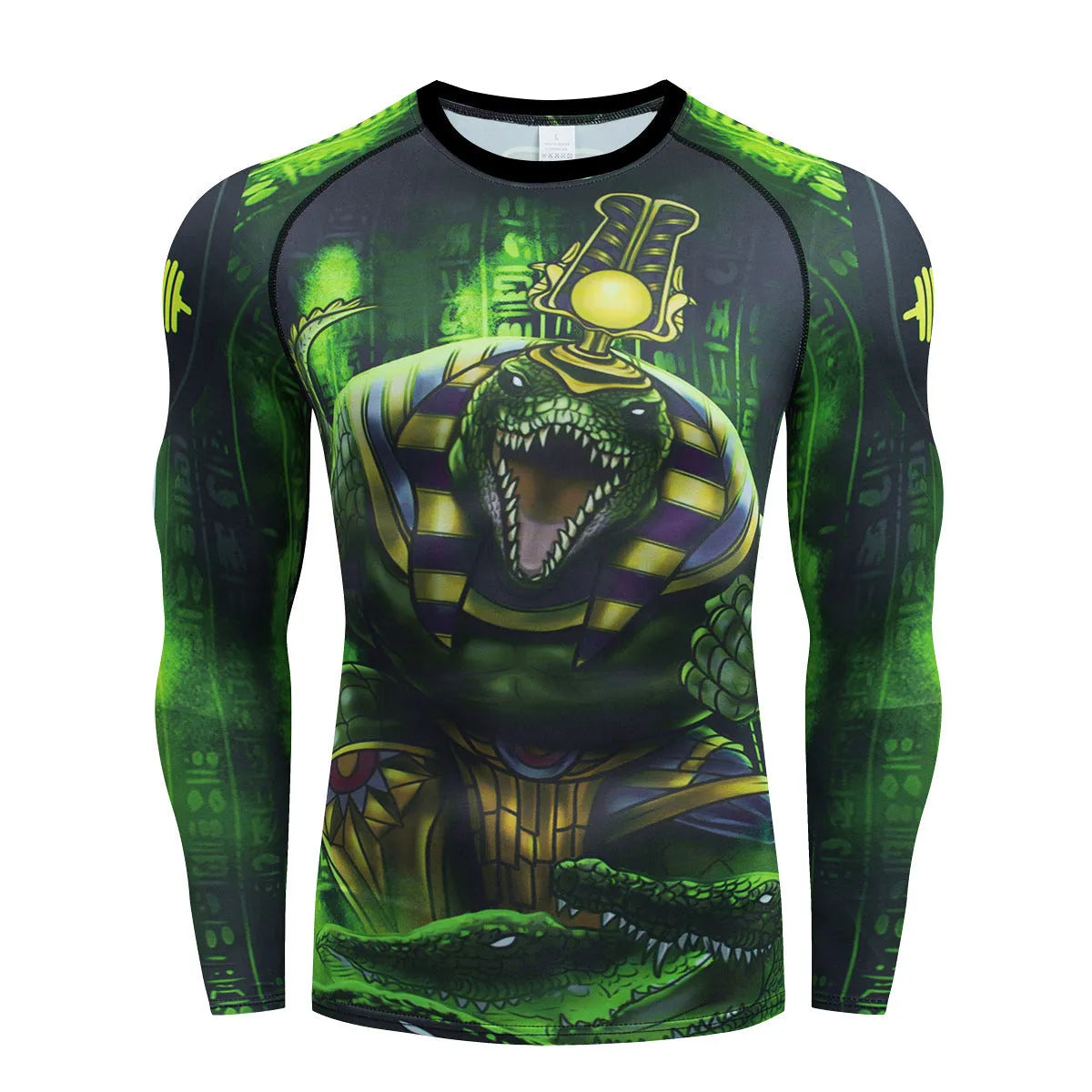 Man wearing a slim-fit, long-sleeved printed ZF016 sports suit for running and fitness.