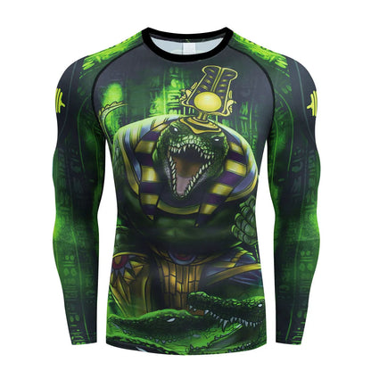 Man wearing a slim-fit, long-sleeved printed ZF016 sports suit for running and fitness.