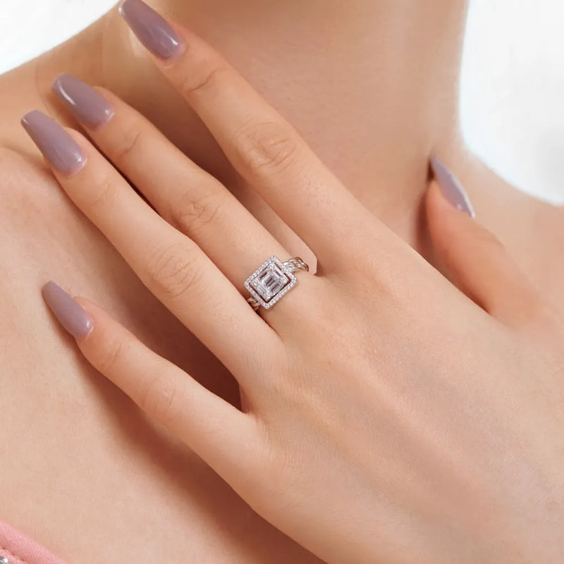 S925 Sterling Silver Women's Open Ring with Belt Chain Design and Full Diamond Inlay, Adjustable Opening, Geometric Platinum White Diamond Finish for Everyday and Occasion Wear