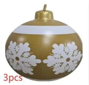 Large 60cm inflatable PVC Christmas decoration ball in bright colours for outdoor garden or tree display.