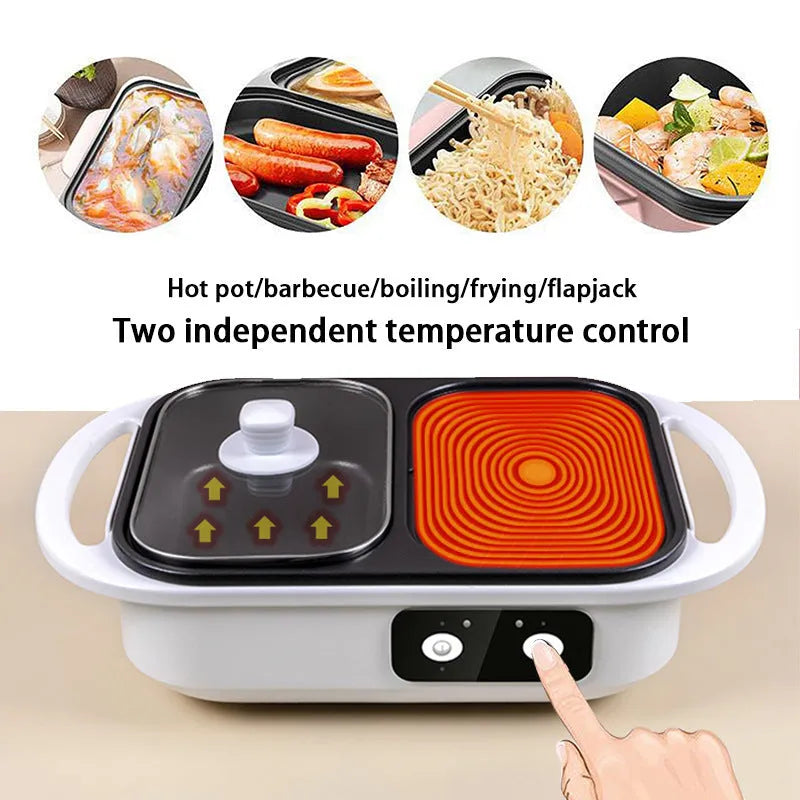 White or green household electric hot pot with 1300W power and dual cooking functions