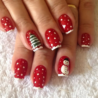 24pcs Christmas false nails with hat striped snowflake design for festive holiday wear
