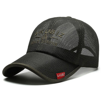 Men's adjustable cotton mesh baseball cap in khaki colour for summer sun protection