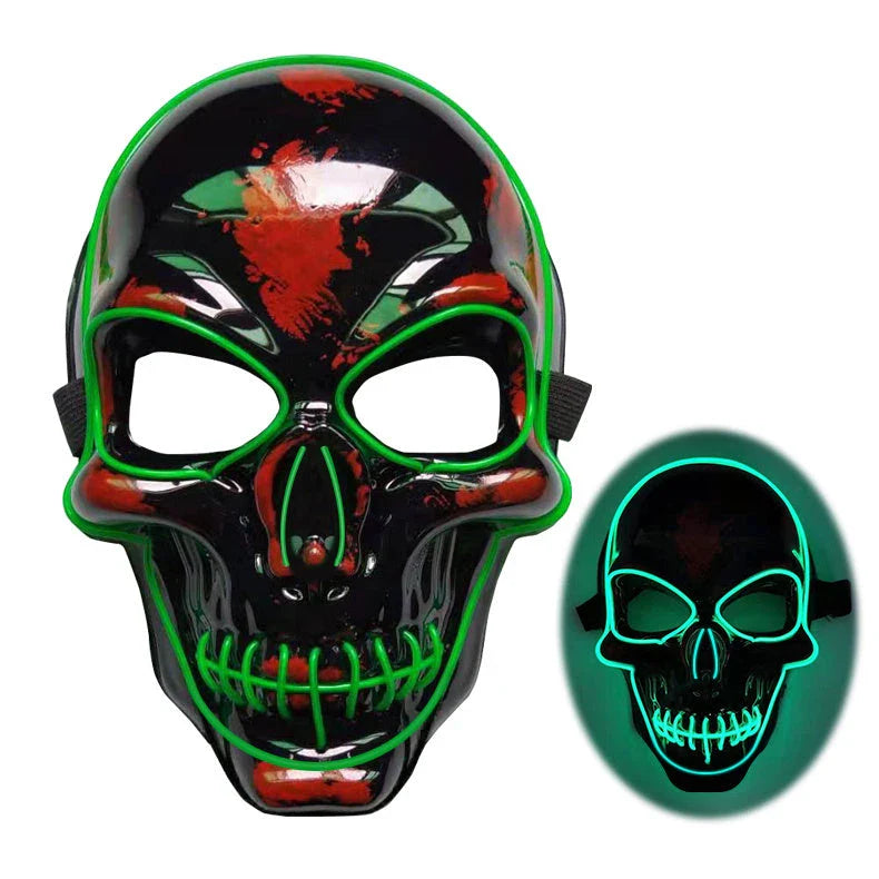Realistic LED Skeleton Mask with customizable glow-in-the-dark lighting effects for Halloween, parties, and more