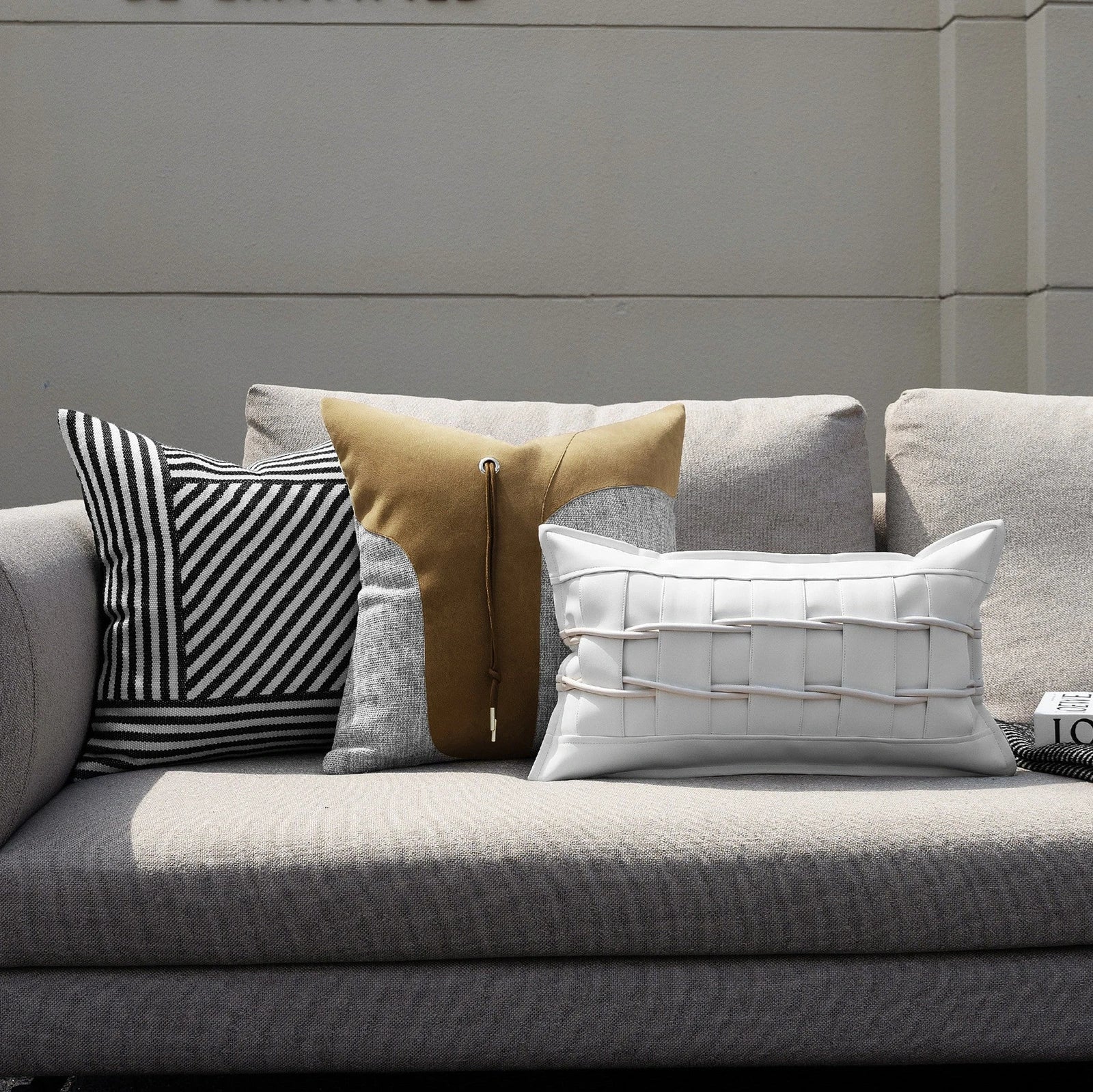 30x50cm square minimalist living room pillow with PU material and down filling in BZ22922 colour